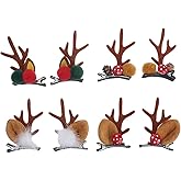Antler Hair Clip 4 Pairs Cute Reindeer Hair Barrettes Alligator Deer Horn HairClips and Ears Hair Pins for Christmas Party (Brown)