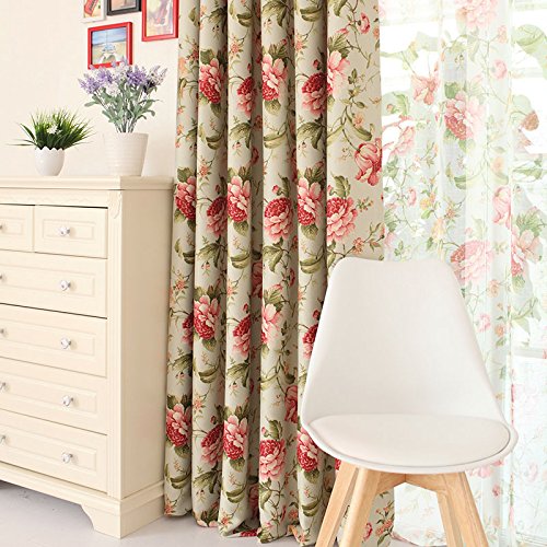 LELVA European-style Rose Floral Thermal Insulated Blackout Grommet Curtain Panel Room Darkening Drapes Package of 2 Piece (W52" X L84") - Thumbnail 2