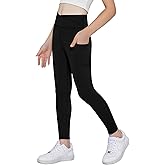 Arshiner Girls Athletic Leggings with Pockets Kids Crossover High Waisted Dance Workout Running Yoga Pants