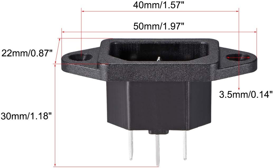 sourcing map C14 Panel Mount Plug Adapter AC 250V 10A /5A 3 Pins IEC Inlet Module Plug Power Connector Socket Straight 2pcs - Image 3