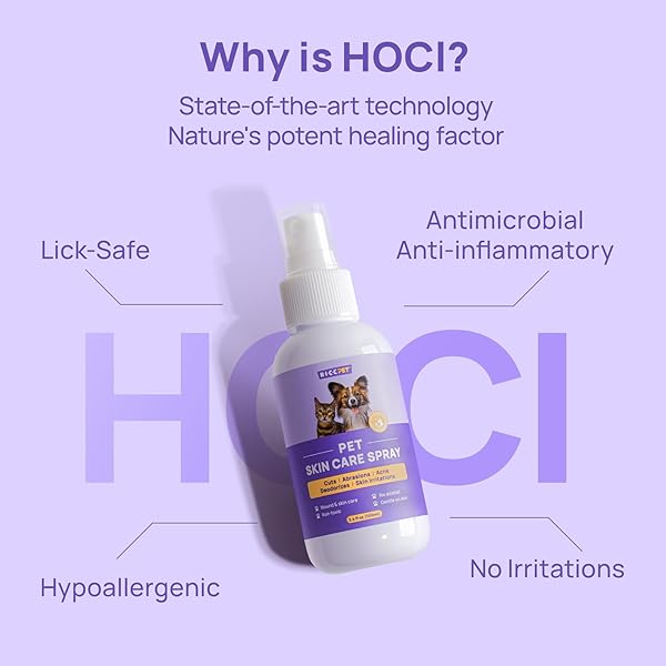HICC PET HOT SPOT ITCH RELIEF SPRAY FOR DOGS, CATS – PET TREATMENT SPRAY FOR ITCHY, IRRITATED SKIN, ALLERGY, RASHES – LICK SAFE AND PAINLESS WOUND CARE SPRAY FOR ALL ANIMALS (3.4 FL OZ)