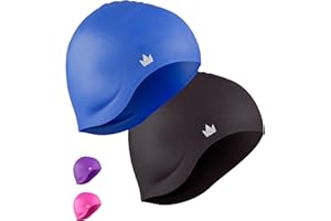 The Friendly Swede Swim Caps for Women & Men — Silicone Swimming Caps for Medium & Long Hair; Waterproof & Keep Hair Dry; Easy to Take On and Off; with Extra Ear Space - 2-Pack