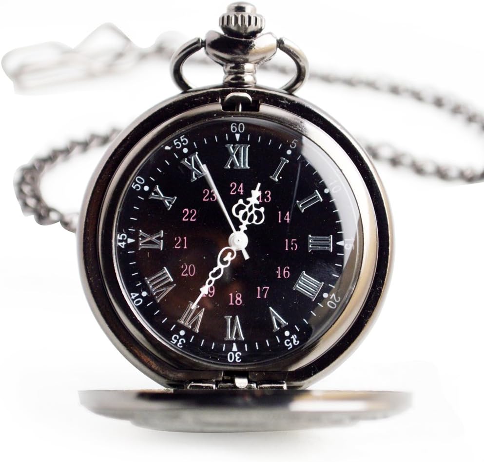 FlyproshopPocket Watch, Vintage Smooth Quartz Pocket Watch Classic Fob Roman Numerals Pocket Watch Personalized Small Cool Stainless Steel Pocket Watch with Accessories Two Chains for Kids Men Women