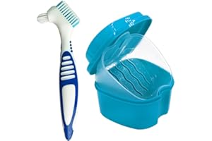 BLLREMIPSUR Denture Box Case with Brush, Travel Portable False Teeth Cup with Strainer, Denture Bath Container for Complete Cleaning Care