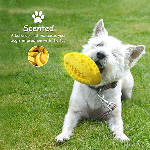 Fluffy Paws Soft Rubber Toy IQ Treat Chewing FeedBall for Dogs (Dental Treat and Bite Resistant) Durable Non-Toxic Strong Tooth Cleaning FootBall for Pet IQ Training/Chewing/Playing, Chew Toys,Yellow