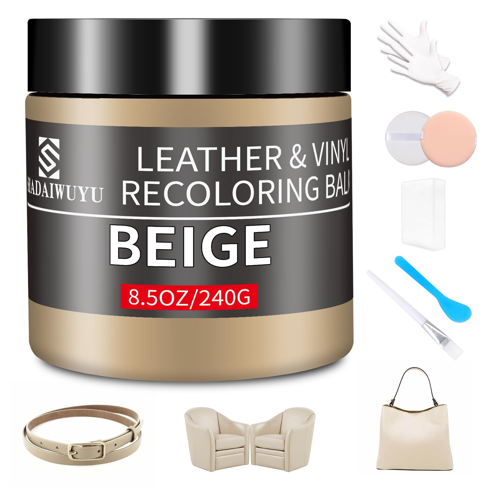 Photo 1 of Leather Recoloring Balm,8.5oz Leather Color Restorer,Beige Leather Repair kit for Furniture and Car Interior,Leather Couch Scratch Repair,Leather Dye Paint for Faded,Cracked and Damaged Leather