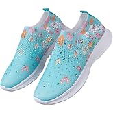 DESESE Women's Rhinestone Stretch Casual Breathable Sneakers Fashion Mesh Walking Shoe Slip-on Loafers