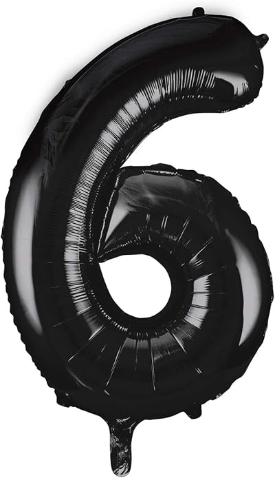 Unique Black Number 6 Large Foil Balloon 86cm One Piece