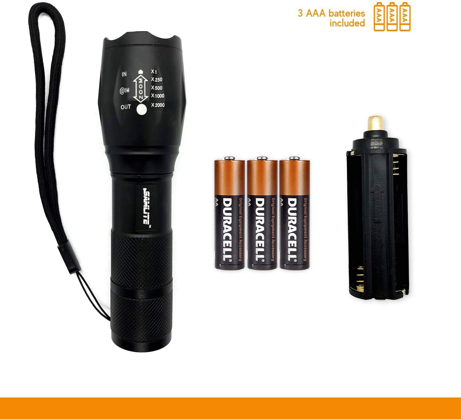 LED Flashlight High Powered – 1200 Lumens Bright Zoomable Spotlight or Floodlight - 5 Modes - Ultra Light, Pocket Size, Waterproof, Military Grade Tactical - Camping, Travel, Emergencies - SAMLITE