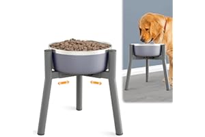 SHAINFUN Grey Metal Stand for Large Dogs, Adjustable Width Tall Elevated Bowls for 7-10.6" Dishes, Food Water Feeder, Raised Holder, 11" Tall (Bowl Not Included)
