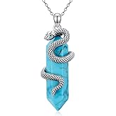 BETHZA Turquoise Snake Necklace 925 Sterling Silver Hexagonal Turquoise Snake Pendant Animal Jewelry for Women