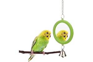 Hypeety Pet Bird Mirror with Bell Interactive Parrot Toy Bird Cage Mirror for Cockatiel Parakeets Canaries Budgie (Green)