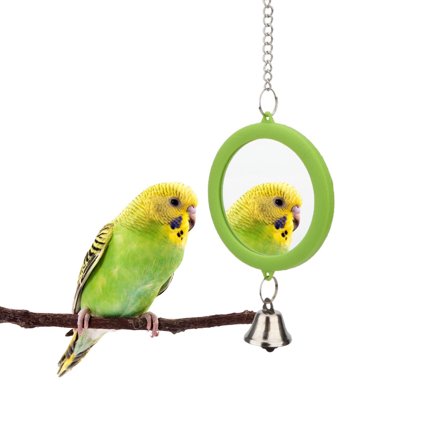 Pet Bird Mirror with Bell Interactive Parrot Toy Bird Cage Mirror for Cockatiel Parakeets Canaries Budgie (GREEN) — image 1