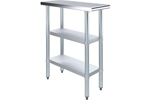 AmGood 12" Long X 30" Deep Stainless Steel Work Table with 2 Shelves | Metal Food Prep Station | Commercial & Residential NSF Utility Table
