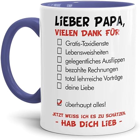 Tassendruck Vatertags Tasse Mit Spruch Lieber Papa Hab Dich Lieb Familie Geschenk Idee Danke Innen Henkel Cambridge Blau Amazon De Kuche Haushalt