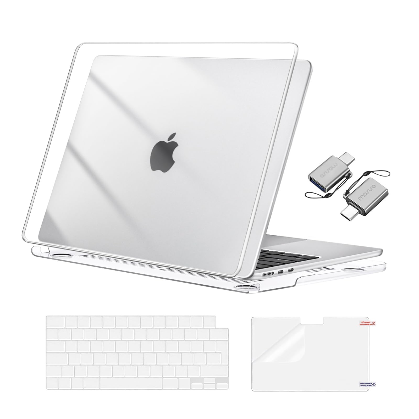 MOSISO Compatible with MacBook Air 13 inch Case M5 M4 M3 M2 2026-2022 A3449 A3240 A3113 A2681, Hard Shell Case for MacBook Air 13.6 inch &Keyboard Cover&Screen Film&Type C Adapter, Crystal Clear