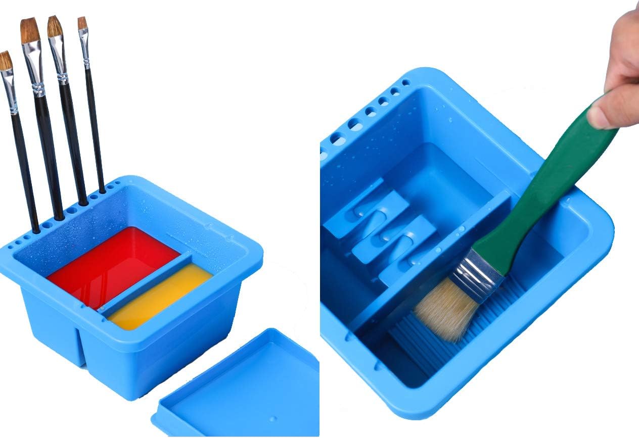 Artist Paint Brush Washer Cleaner Art Brush Washing Pot Plastic Bucket Portable Art Pen Wash Barrel Tub with Lid Palette and 12 Hole Brush Holders for Watercolor Acrylic Oil Painting - Image 3