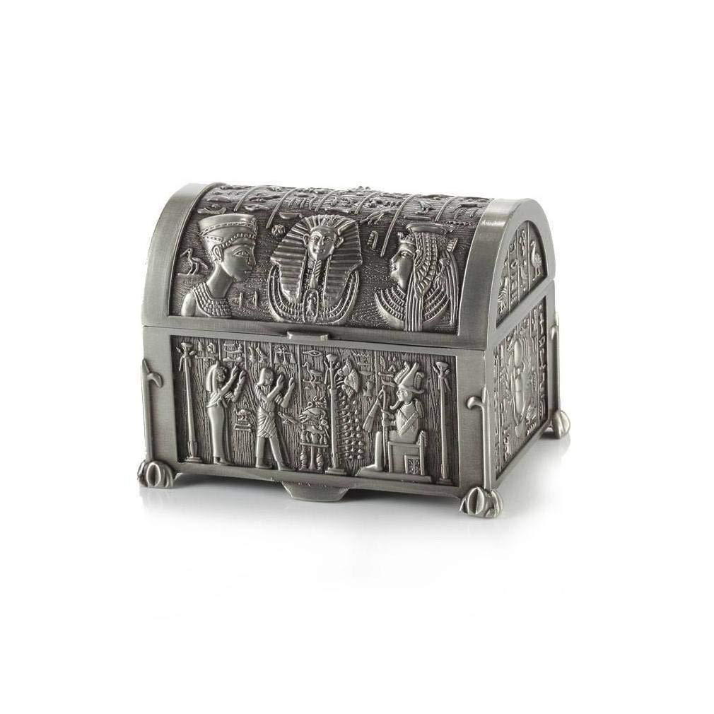 lachineuse - Steel Pharaoh Chest - 10 x 7.5 x 7.5 cm - Antique Egypt Decoration - Jewellery Box, Keys, Watches - Gift Idea - Decorative Urn Storage Box - Metal Colour