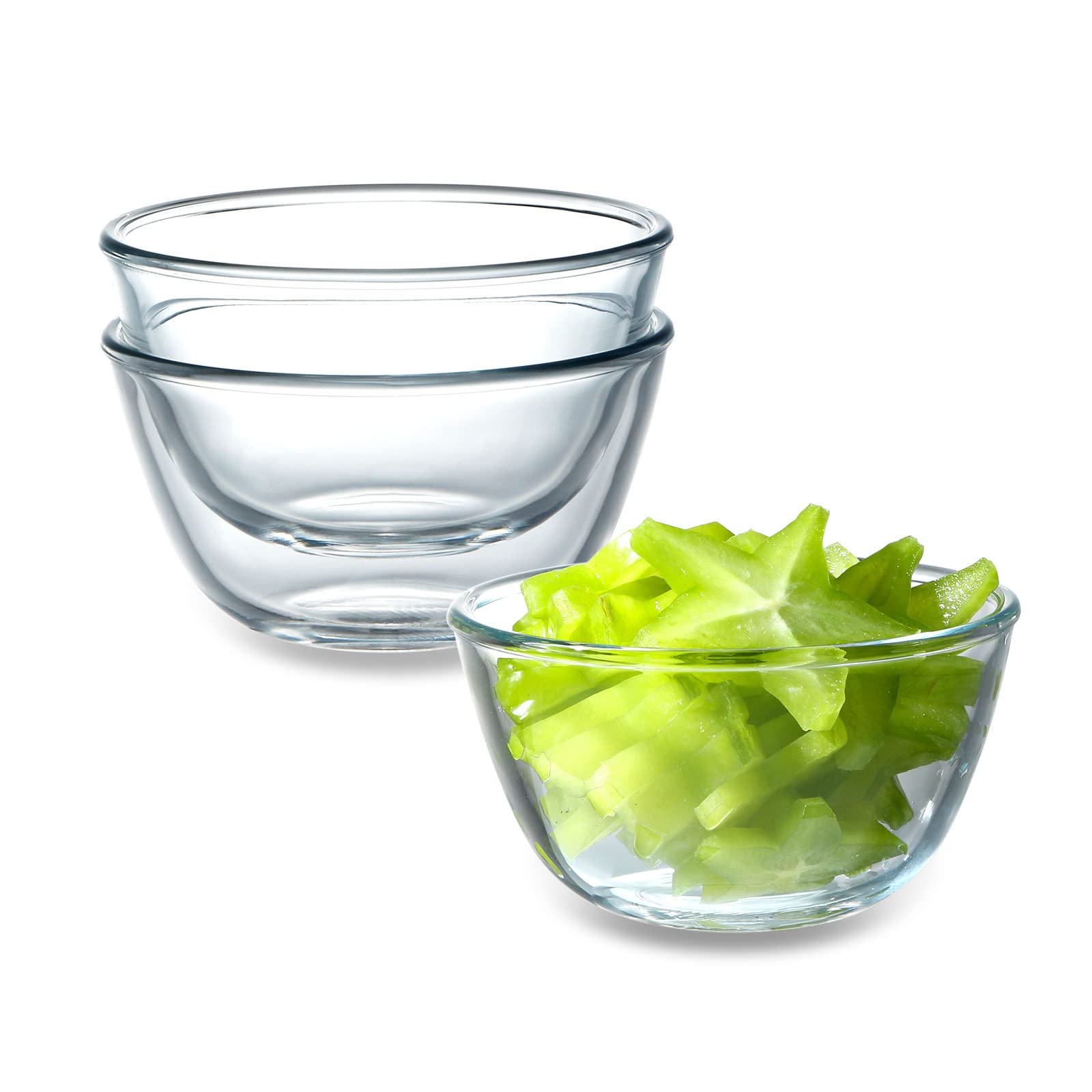 NUTRIUPS 3 Pack Glass Bowls Set 11.6cm Small Glass Bowls for Kitchen, Salad, Cereal(0.5L)