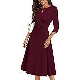 Aupuls 3/4 Sleeve Wedding Guest Dresses for Women Fit and Flare Midi Ruched Waist Formal Dress