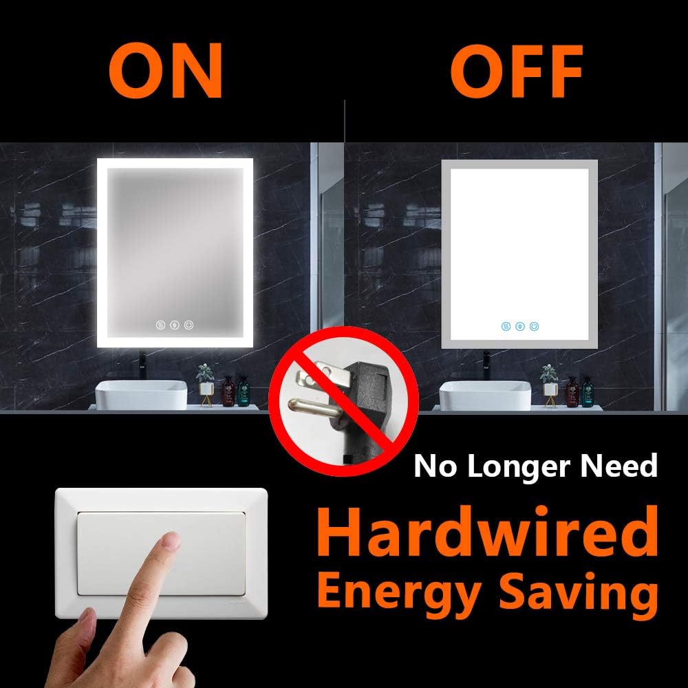 D'amour 24X36 Inch Horizontal&Vertical Wall Mounted LED Lighted Bathroom Mirror, Led Backlit Mirror with Dimmable&Defogger Touch Button, Mirror Lights Color Adjustable, CRI 90, ETL, UL Listed: Furniture & Decor