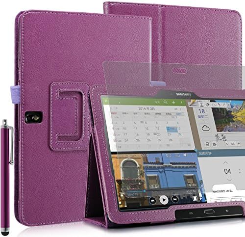 Invero® Samsung Galaxy Note Pro 12.2 Inch SM-P900 Slim Multi-Function Leather Case Cover with Integrated Typing Stand, Magnetic Closure Wake/Sleep Function Includes Screen Protector, Capacitive Stylus Pen, Micro Fibre Cloth and Application Card - Purple