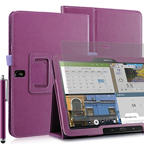 Invero® Samsung Galaxy Note Pro 12.2 Inch SM-P900 Slim Multi-Function Leather Case Cover with Integrated Typing Stand, Magnetic Closure Wake/Sleep Function Includes Screen Protector, Capacitive Stylus Pen, Micro Fibre Cloth and Application Card - Purple