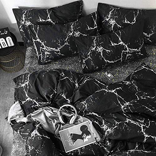 Wellboo Black Marble Comforter Sets Queen Women Black and White Marble