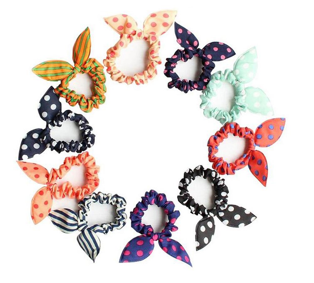 10PCS Rabbit Ear Hair Bands Bow Ties Ponytail Holder Elastic Cotton stretch Hair Ties Hair Styling Tools Headband Scrunchie Hair Acdessories (Color Random)