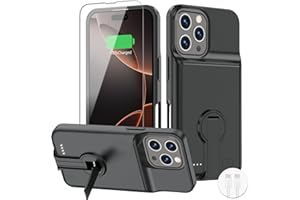 BOPPS Battery Case for iPhone 16 Pro Max with Stand【Support Carplay】 Slim 8500mAh Portable Rechargeable Strong Protective Extended Charger Cover for iPhone 16 Pro Max Charging Case-6.9inch Black