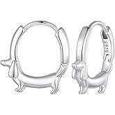 Silver Dachshund Dog Hoop Earrings, S925 Small Cute Animal Design, Fashion Jewelry for Women