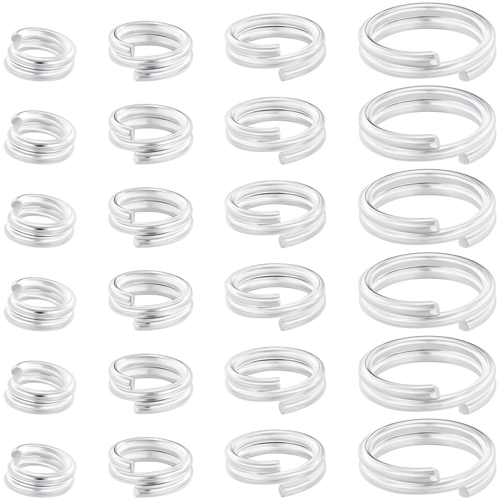 Beebeecraft 80Pcs 4/5/6/8mm Double Loops Jump Rings 925 Sterling Silver Plated Brass Split Rings with Storage Box for Making Necklaces Bracelets DIY Crafts