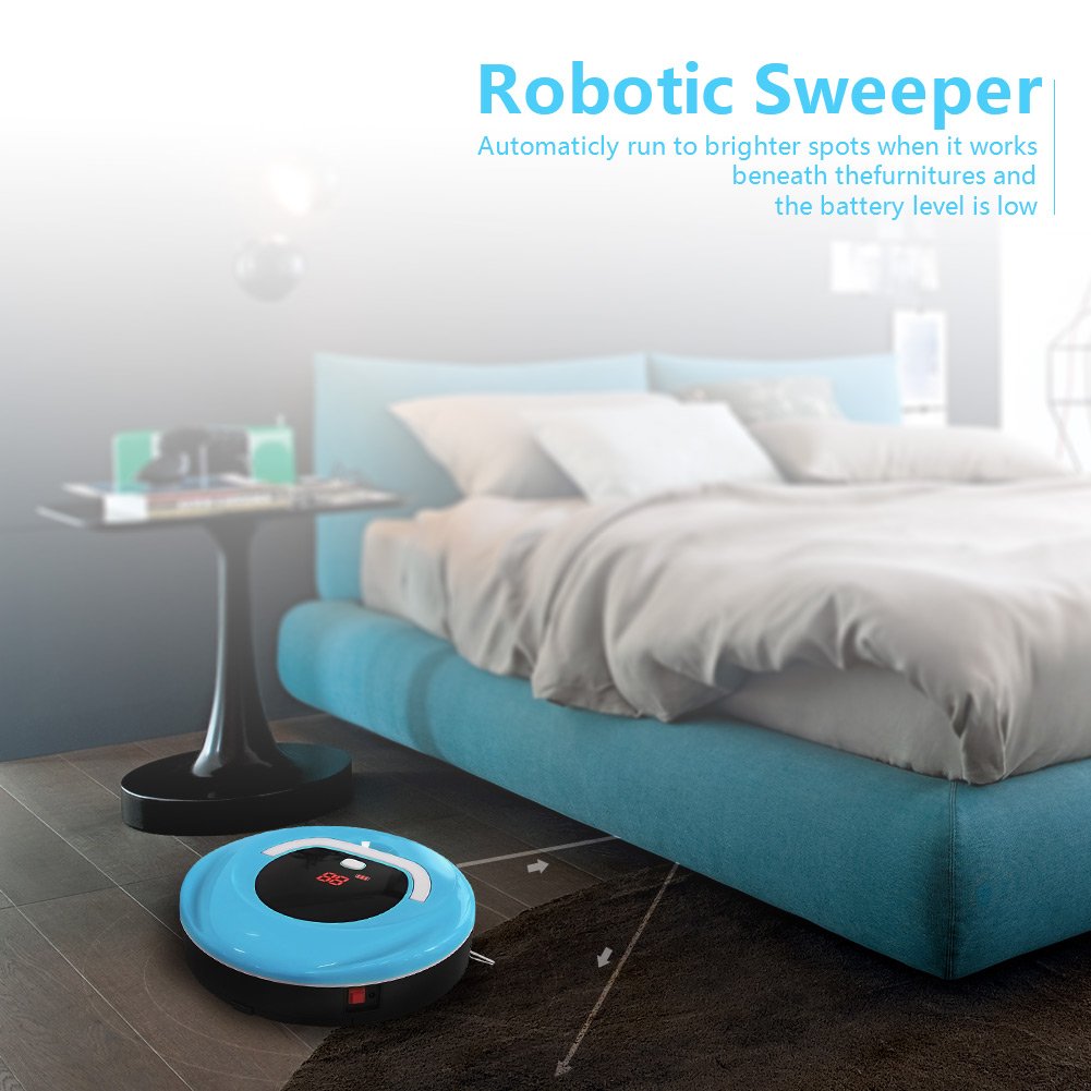 Robotic Cleaner Intelligent Automatic Floor Cleaning Robot Household Sweeping Vacuum Cleaner with Handle Robotic Sweeper for Pets Hair, Blue
