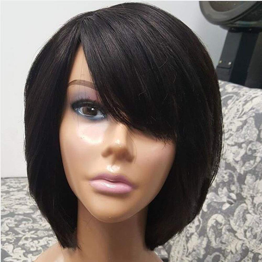 Amazon Com Short Human Hair Bob Wigs With Bangs Brazilian Virgin