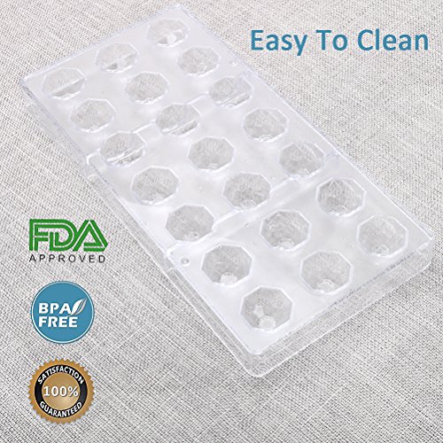 PC Polycarbonate Chocolate Mold - 21 Cavities Diamond Shaped, Candy Making Molds, DIY Mould Cookie Tray, Clear Polycarbonate Mold for Mousse, Jelly, Candy, Chocolate