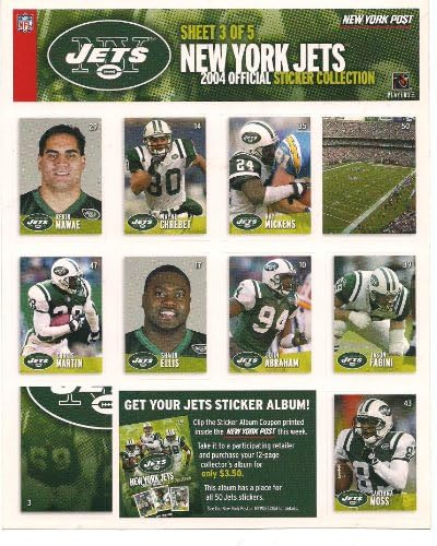NY JETS 2004 OFFICIAL STICKER COLLECTION NY POST 3 of 5 MAWAE, MOSS, ELLIS