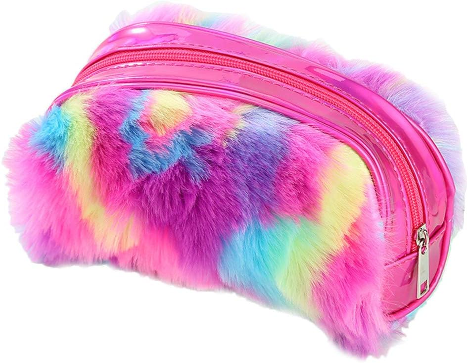 xiuinserty Pencil Holders for Girls Cute Plush Pencil Case PU Zipper, Pen Box Big Pencilbox Cosmetic Bag School Office Supplies Stationery Tools