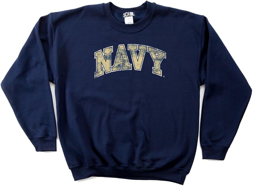 NCAA Navy 50/50 Blended 8-Ounce Vintage Arch Crewneck Sweatshirt : Clothing