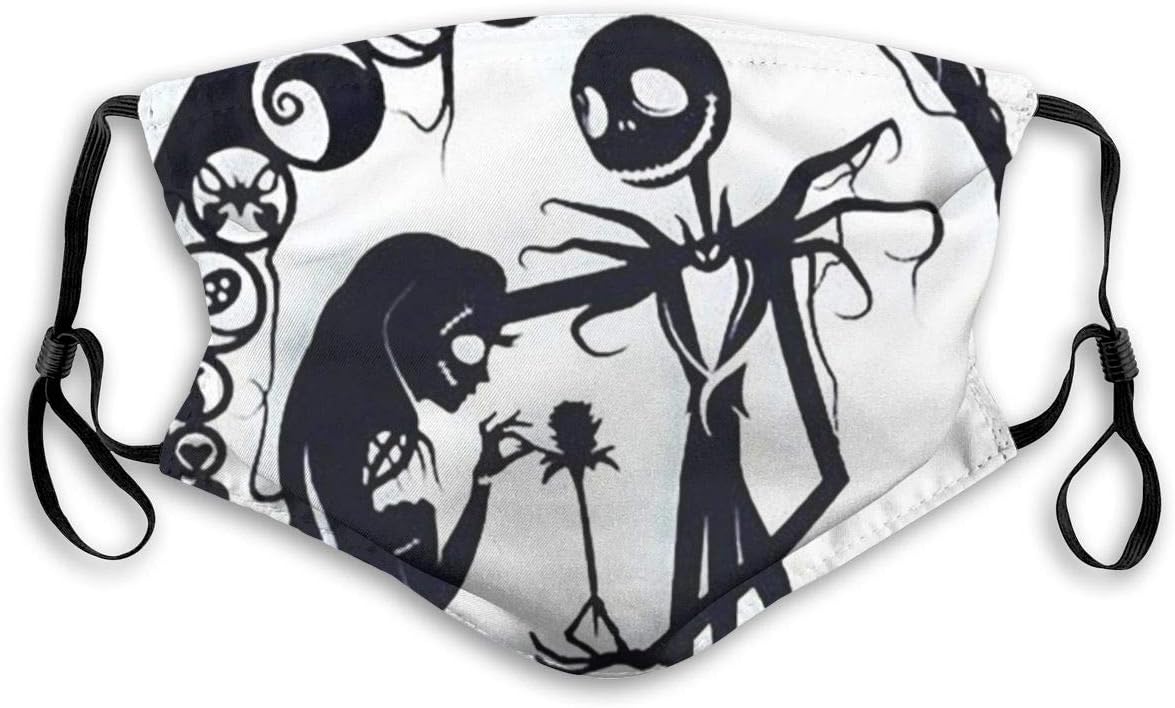 CBHGJ Nightmare Before Christmas Jack and Sally Mouth Guard with Filter Unisex Anti-Dust Washable Reusable Mouth Guard for Kids Teens Adults