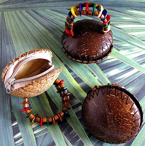 50 Ct. Wholesale Lot Coconut Shell Coin Purses With Elastic Bracelets