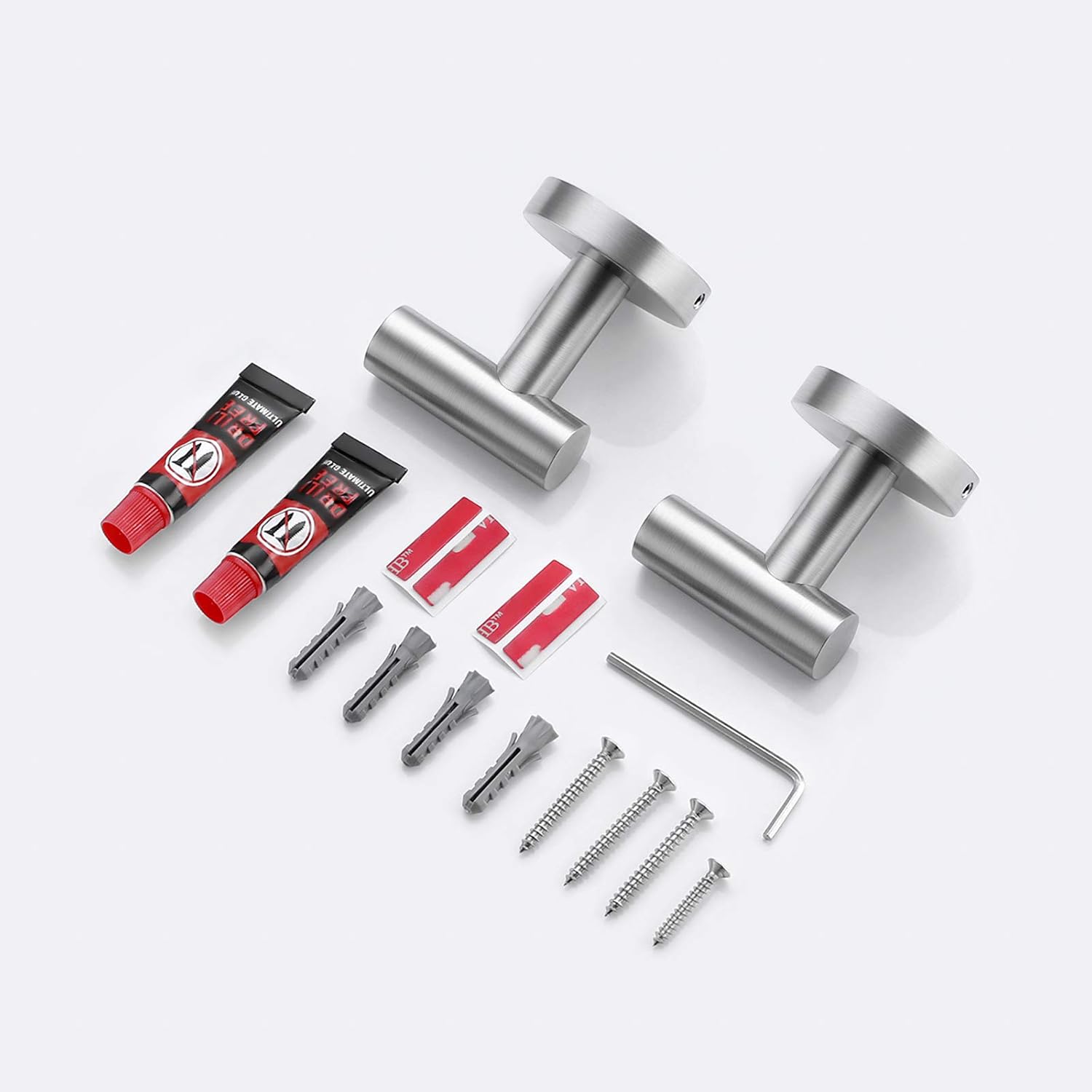 KES Bathroom Wall Towel Hooks No Drill Heavy Duty Robe Hook Holder SUS304 Stainless Steel Brushed 2 Pack, A2164DG-2-P2 - - 