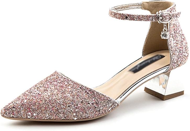 Amazon Youbole 女性の中空アンクルストラップハイヒールファッション指摘厚い厚いヒールミドルヒール絶妙なバックルハイヒール Youbole パンプス