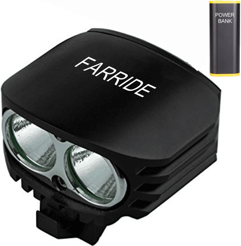 FARRIDE USB Rechargeable Bike Front Light with 10400mAh Power Bank,Super Bright Cree LED Bicycle Headlight, 4000 Lumens, Waterproof and Easy to Install