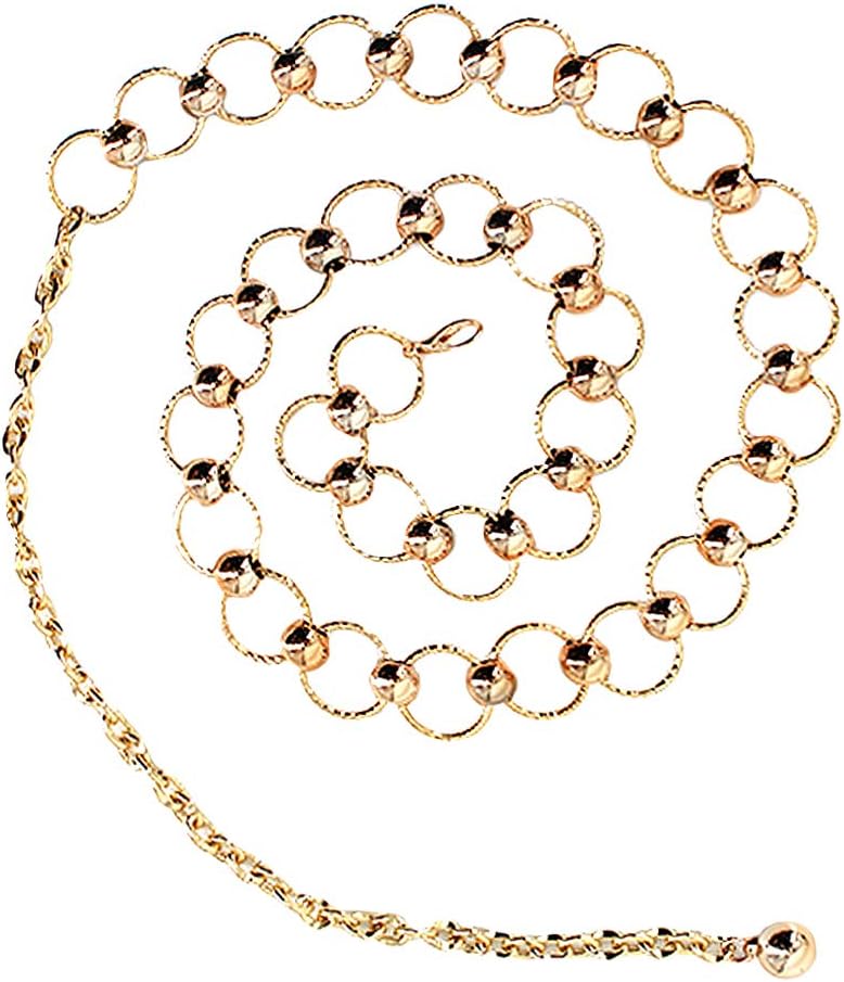 Rebecca Fashion Women Metal Chain Dress Belt Decorated Skinny Waist Belt Golden Silver Waistband Dress Accessory