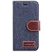 Fosmon CADDY-JEANS Leather Folio Wallet Stand Case for Apple iPhone 6/6s (4.7”) (Dark Blue)