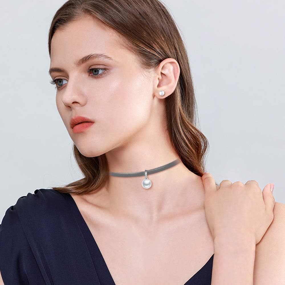 Yumilok Pearl Jewellery Set for Women Stud Earrings Choker Necklace Set, White - Image 5