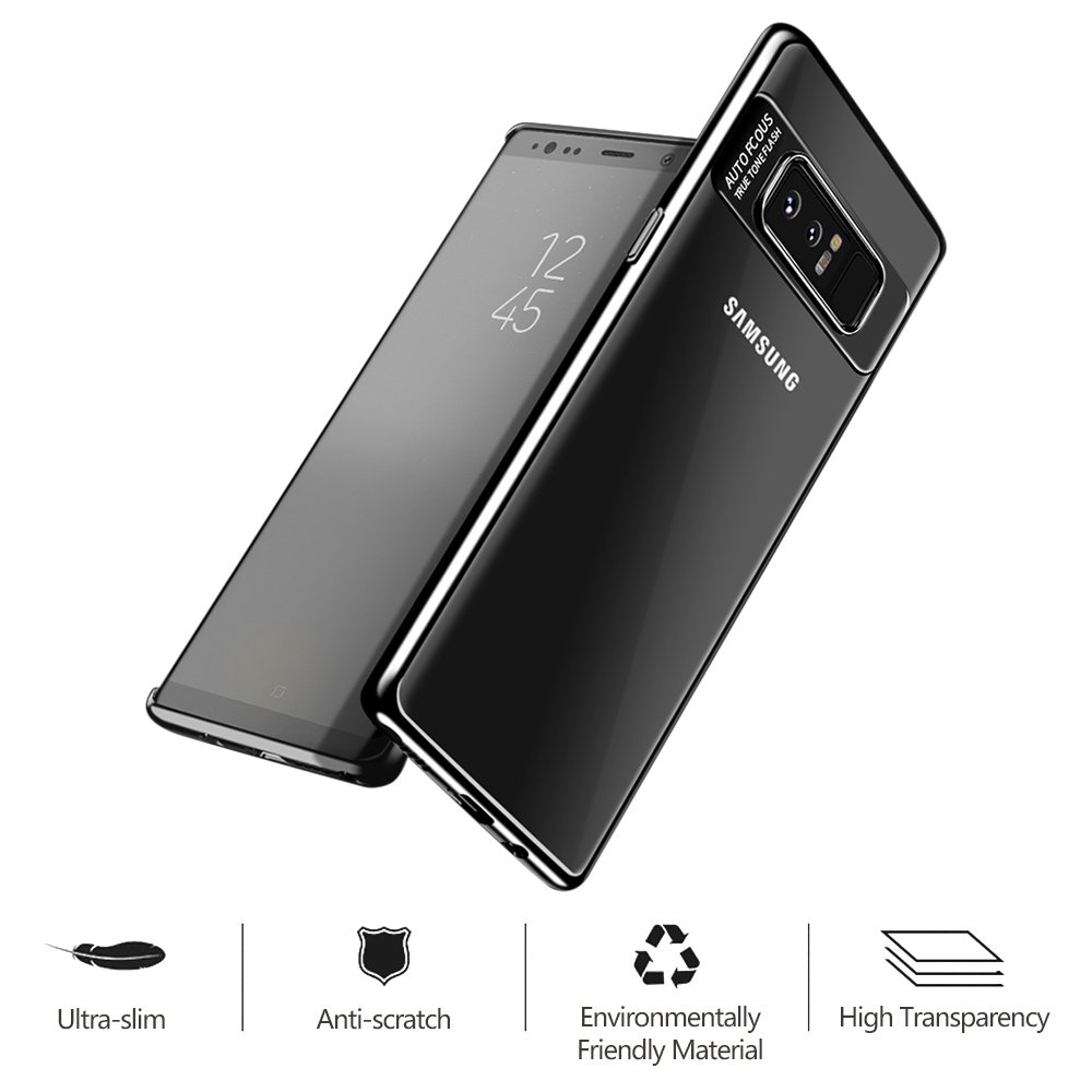 Hülle für Samsung Galaxy Note 8, Senisttech Ultra Dünn Full Protection Shockproof Schutzhülle With Electroplated Craft-Transparent TPU Silikon Handyhülle für Samsung Note 8 (Schwarz)