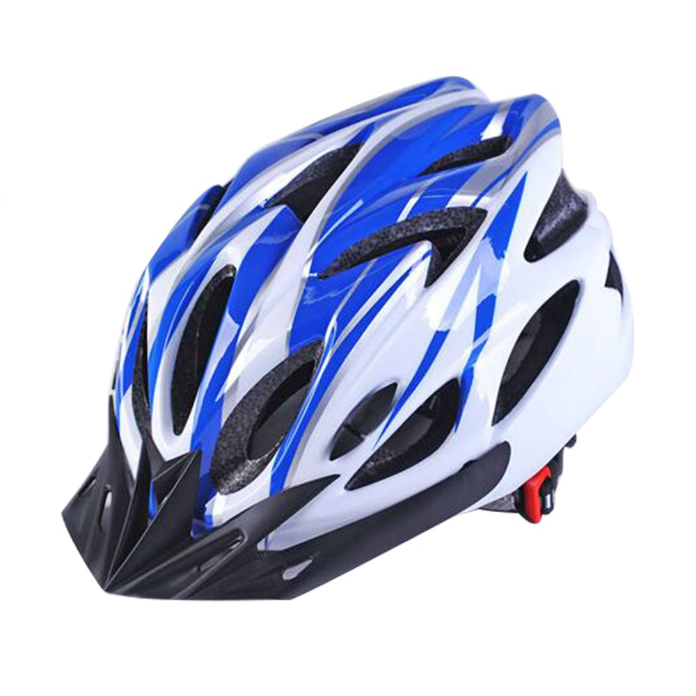 Uzexon Casco ciclista de ciclismo de MTB (18 aberturas), adultos Casco ligero unisex de bicicleta con visera desmontable y forro suave, sistema de rueda ajustable (Blanco/Azul)