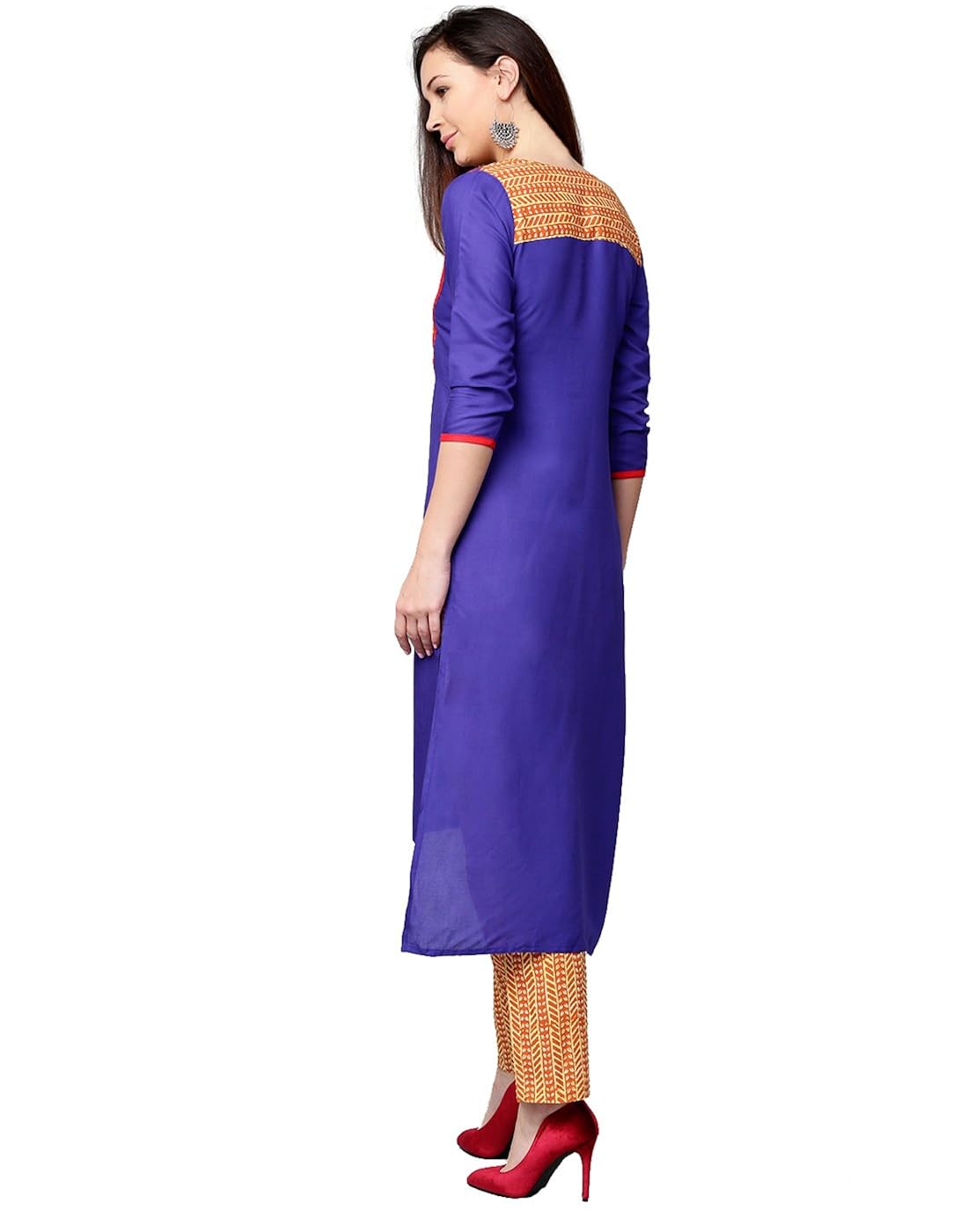 jaipur kurti women blue & mustard solid straight cotton kurta with palazzo