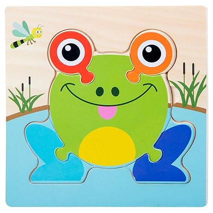 Leoie Baby Toys Wooden Puzzle Cute Cartoon Animal Intelligence Kids Educational Brain Teaser Tangram Children Jigsaw Gifts Frog